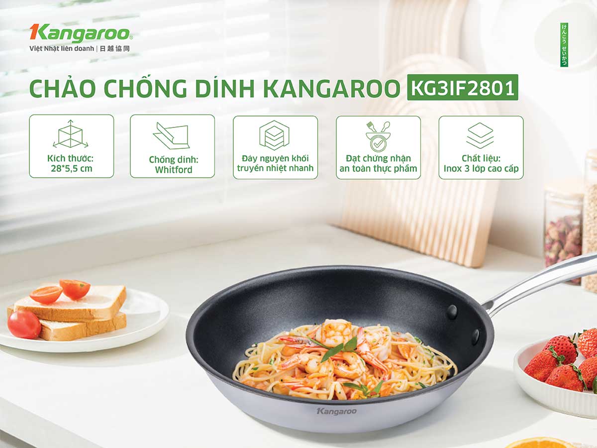 Chảo inox chống dính đáy từ Kangaroo KG3IF2801