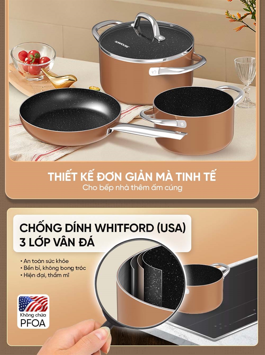 BỘ NỒI CHẢO CHỐNG DÍNH ĐÁY TỪ SUNHOUSE SHG8081MB