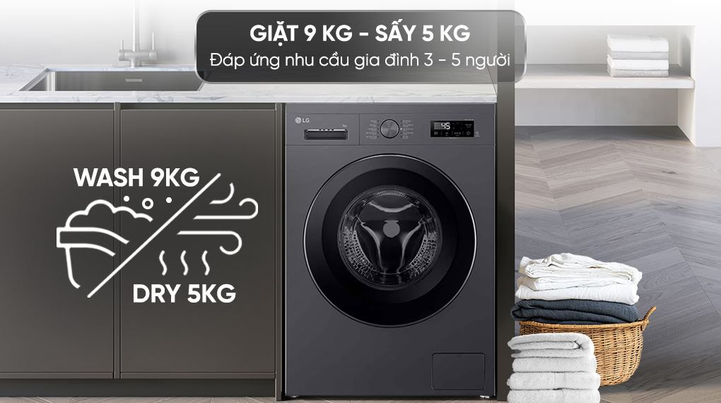 Máy giặt sấy LG Inverter giặt 9 kg - sấy 5 kg FB1209D5M