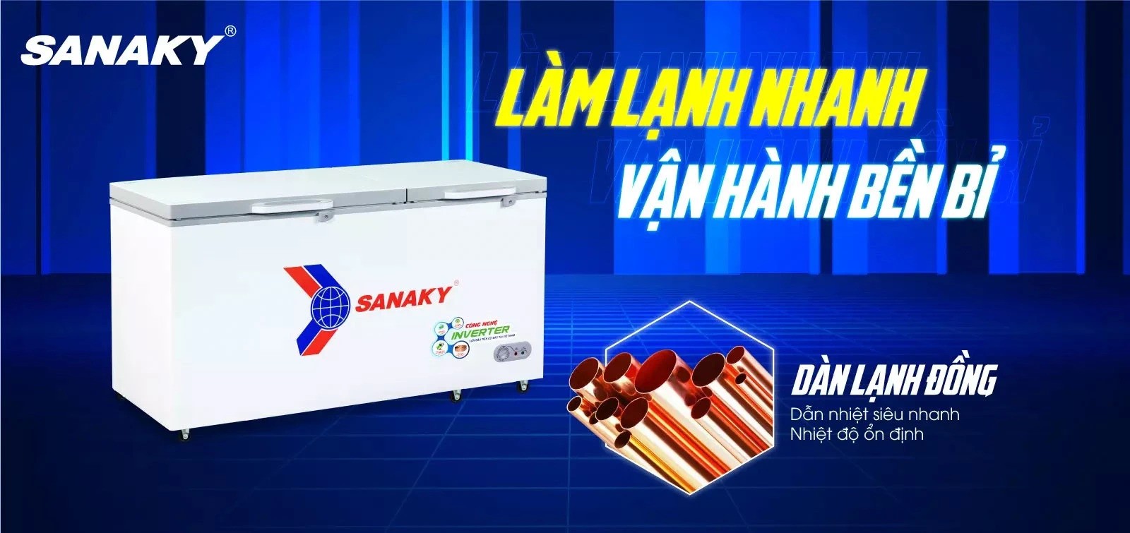 Tủ đông Sanaky Inverter cánh cường lực 530 lít VH6699HY4K