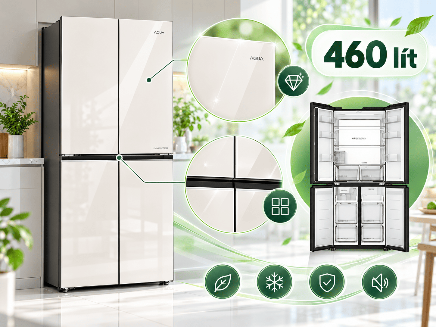 Tủ lạnh Aqua Inverter 454 lít AQR-M505XA(GC)