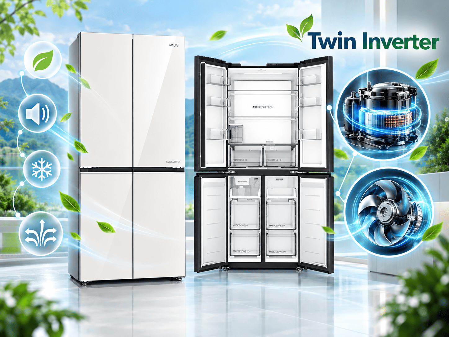 Tủ lạnh Aqua Inverter 454 lít AQR-M505XA(GC)