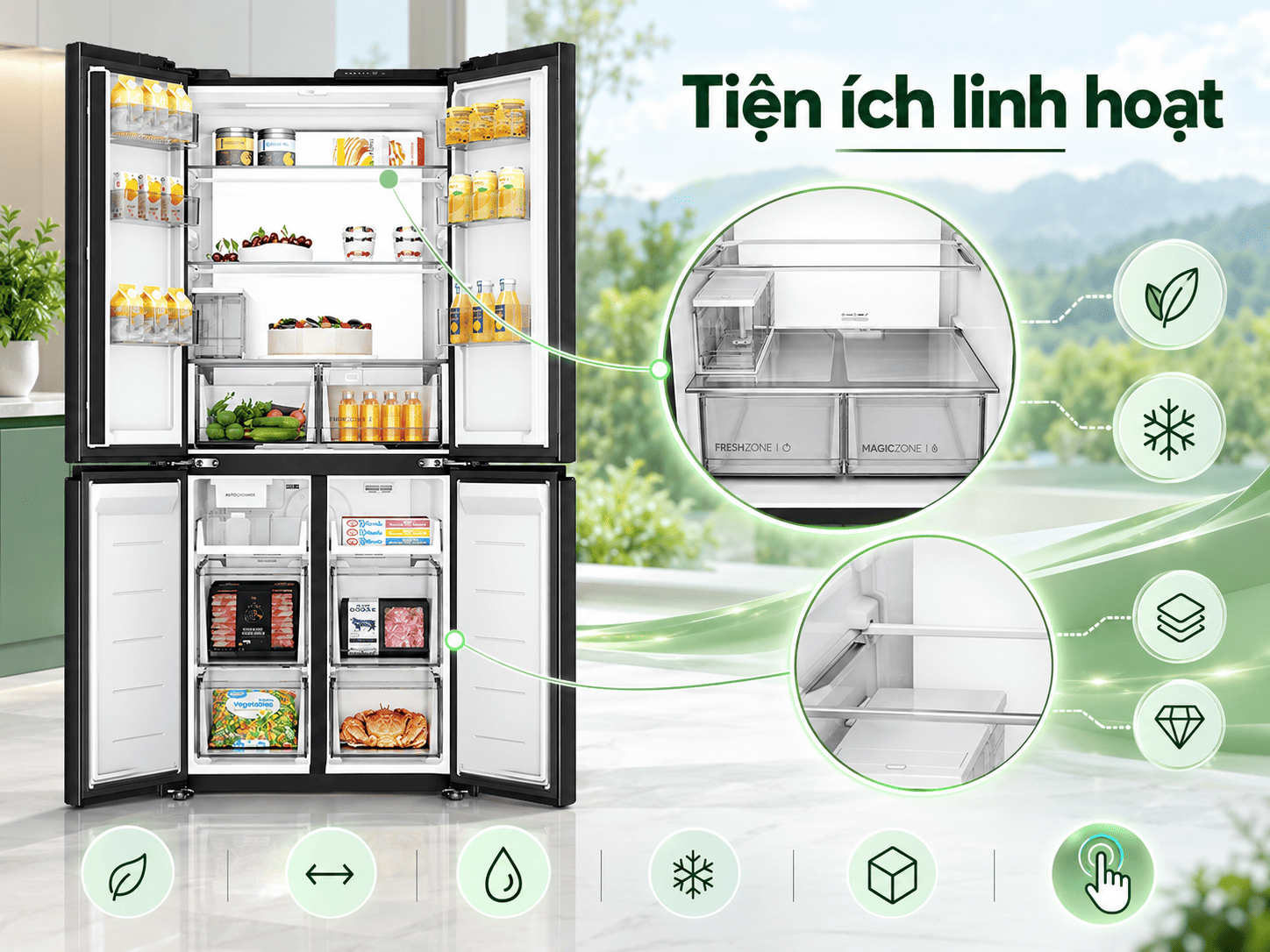 Tủ lạnh Aqua Inverter 454 lít AQR-M505XA(GC)