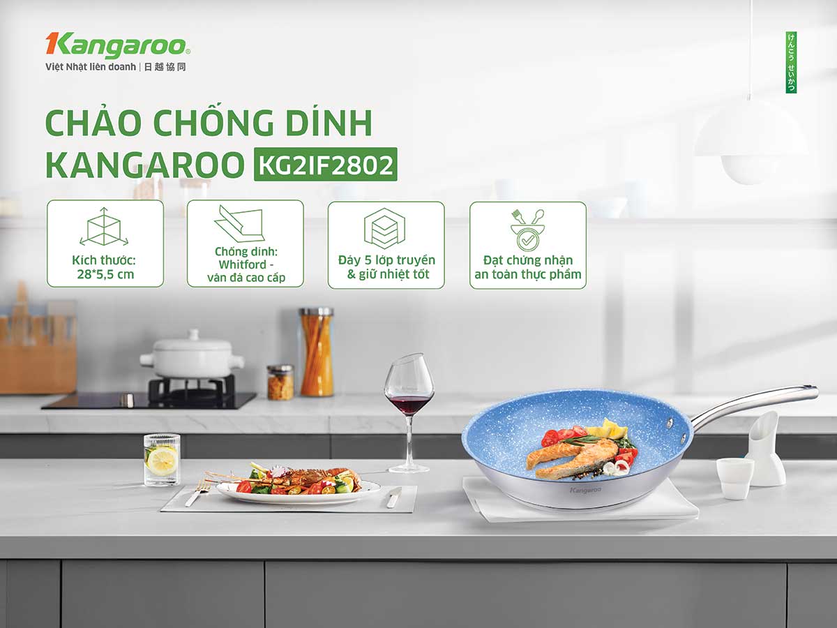 Chảo inox chống dính đáy từ Kangaroo KG2IF2802
