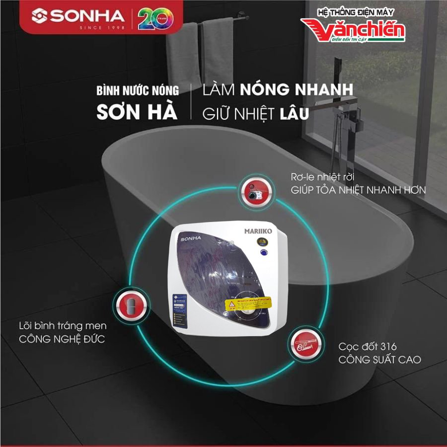 Bình nóng lạnh SƠN HÀ MARIIKO 15L vuông MR5515V
