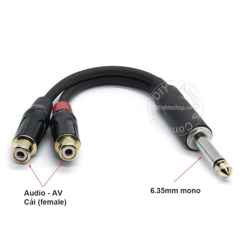 dây chia 2 âm thanh 6.35mm sang 2 cổng rca av