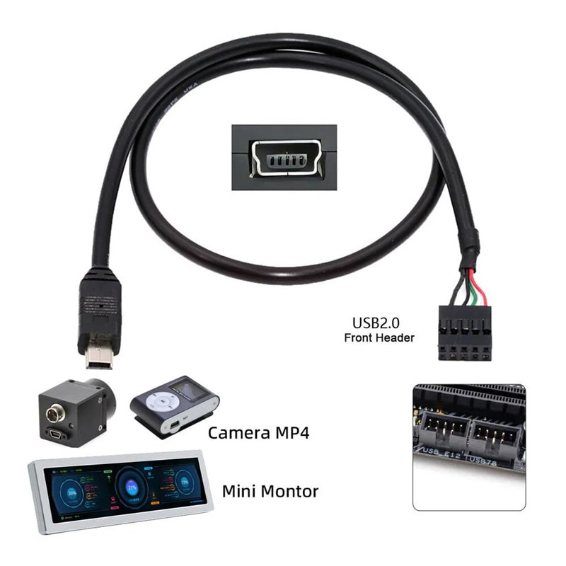 Mini USB 5 pin Male to 9 Pin Motherboard Female USB Header PCB