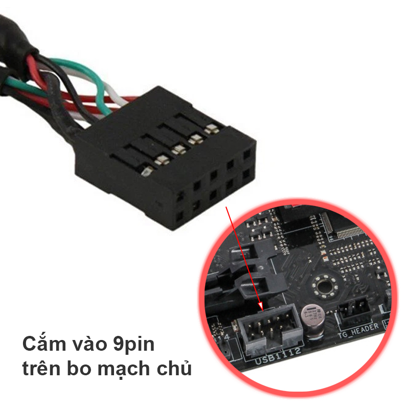 Dây nối USB 9 chân trên main máy tính sang 2 đầu USB cái