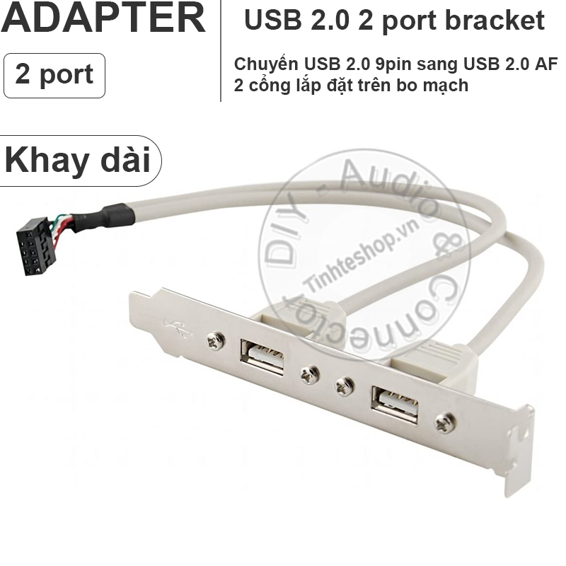 - Hãng sản xuất: OEM - Model: - Xuất xứ: Trung Quốc - Màu sắc: Màu trắng - Giao tiếp: USB 2.0 9pin, USB 2.0 AF 2 cổng - Phiên bản USB: V2.0 - Băng thông: 480Mbps - Kích thước dây: ~30Cm - Khay lắp: Loại dài - Ứng dụng: Sử dụng cho việc mở rộng cổng USB 2.0, cố định trên thùng máy PC. - Tình trạng: Mới - Bảo hành: 12 tháng Tag: Bộ chia USB 2.0 trên máy tính bàn, USB hub 2.0 2 port, 2 port USB 2.0 hub bracket, Khay lắp USB trên PC  Bộ chia USB 2.0 2 cổng lắp trên vỏ thùng máy tính bàn - Mở rộng thêm cổng giao tiếp USB 2.0 và cố định trên vỏ thùng của máy tính bàn, tận dụng tối đa các cổng cắm trên bo mạch chủ.  - USB hub 2 cổng là phiên bản 2.0, tốc độ cho phép tối đa theo lý thuyết là 480Mbps. Trường hợp máy tính của Khách hàng là USB 3.0 20pin thì nên chuyển qua loại tương tự để có thể đạt được tối đa tốc độ về dữ liệu.  - Khay lắp (bracket) là loại áp dụng cho PC thông thường full size, vì thế không dùng cho được loại PC slim, Khách hàng có nhu cầu về loại Hub USB lắp thùng máy PC slim hãy tìm trong website hoặc liên hệ với chúng tôi để được hỗ trợ.