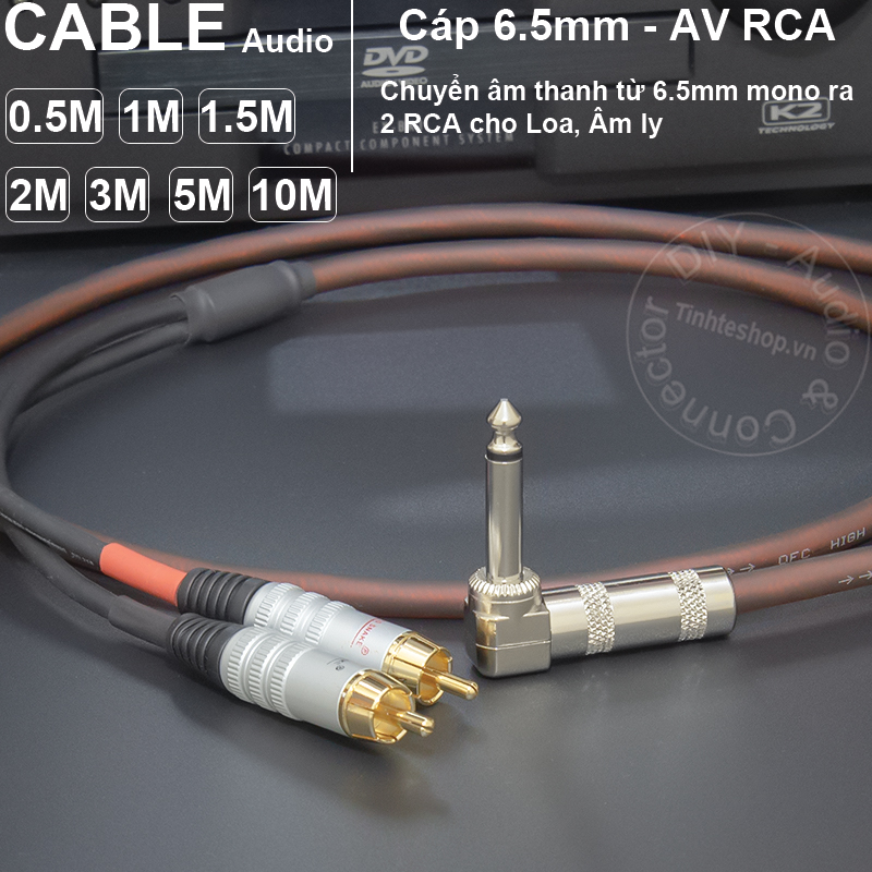 6.5mm mono to 2 RCA cable