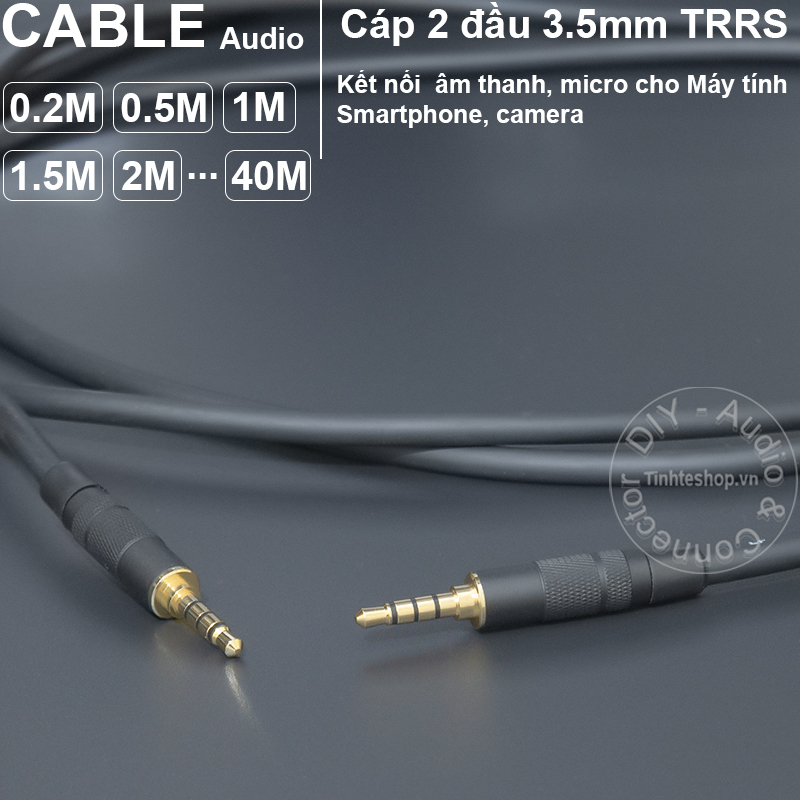 DIY 3.5mm 4-bar TRRS audio cable from 0.2 to 40 meters