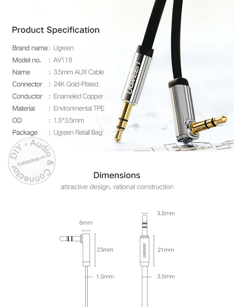 Dây 3.5mm ra 3.5mm Ugreen AV119