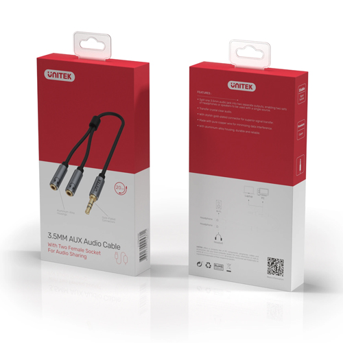 Cáp chia tai nghe 3.5mm 1 ra 2 Unitek Y-C956ABK