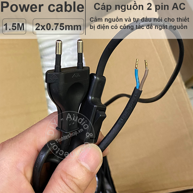 2-pin power cable with 1.5 meter switch