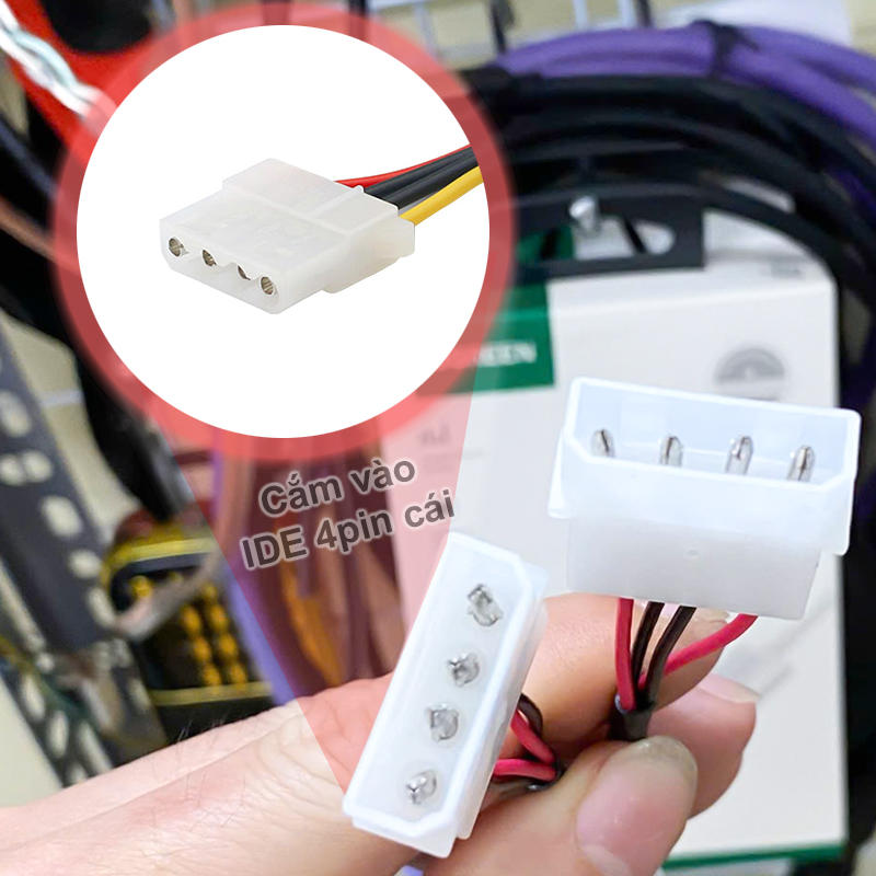 4-pin male IDE power cable for connecting computers and hard drives/optical drives.