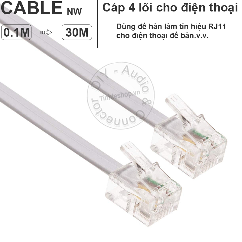 Dây điện thoại RJ11 bấm sẵn 2 đầu 0.2 đến 20 mét | Tinh Tế Shop