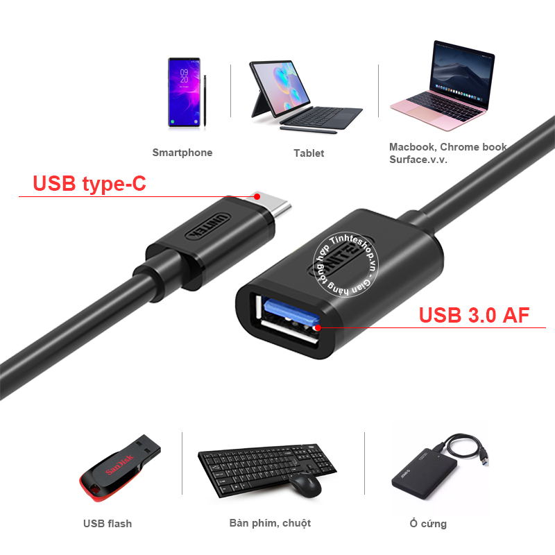 Cáp USB type C OTG 20Cm Unitek Y-C476BK
