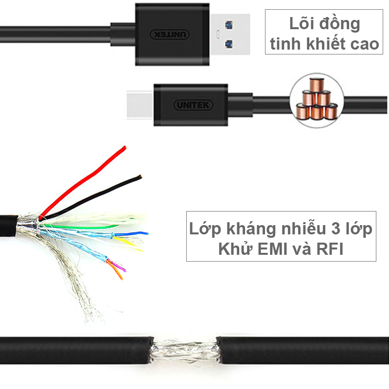 Cáp USB 3.0 to type-C gen1 5Gbps 1 mét Unitek Y-C474BK