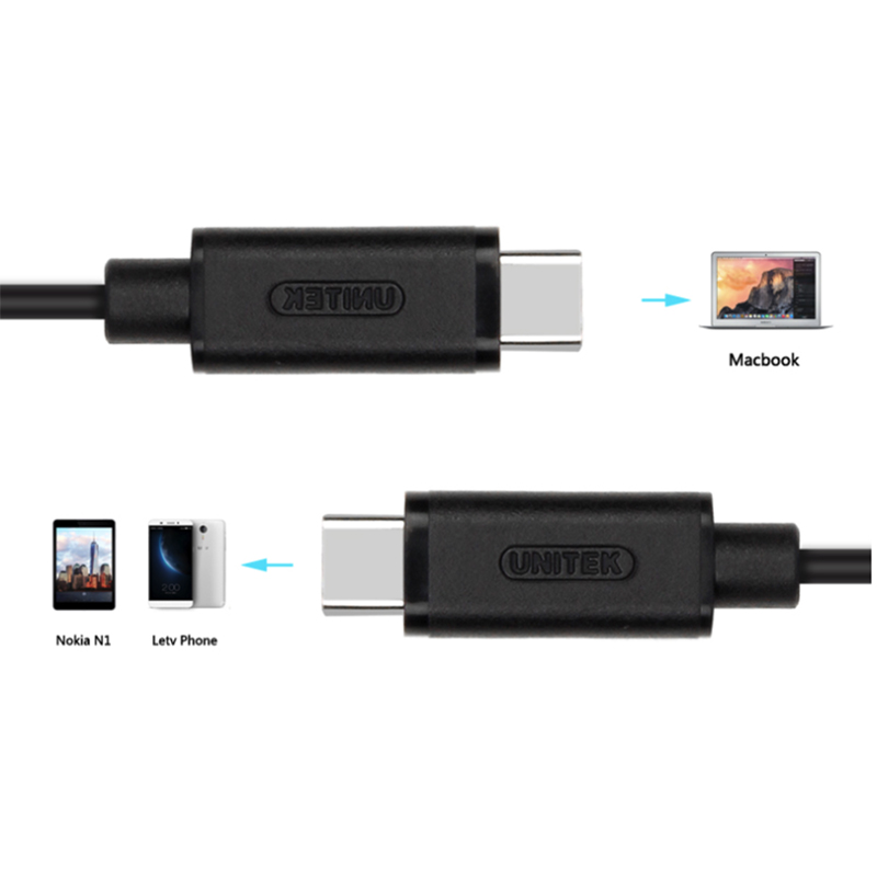 Cáp USB type C gen 1 5Gbps PD60W 1 mét Unitek Y-C477BK