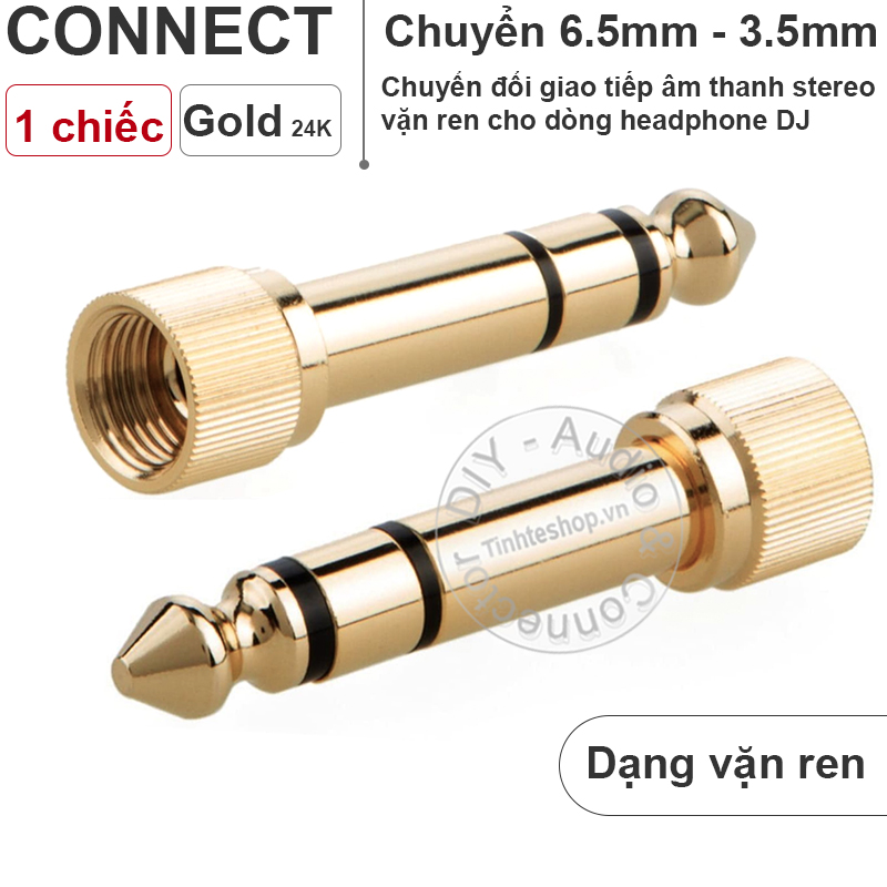 6.35mm male to 3.5mm female stereo jack with threaded ring for large headphones