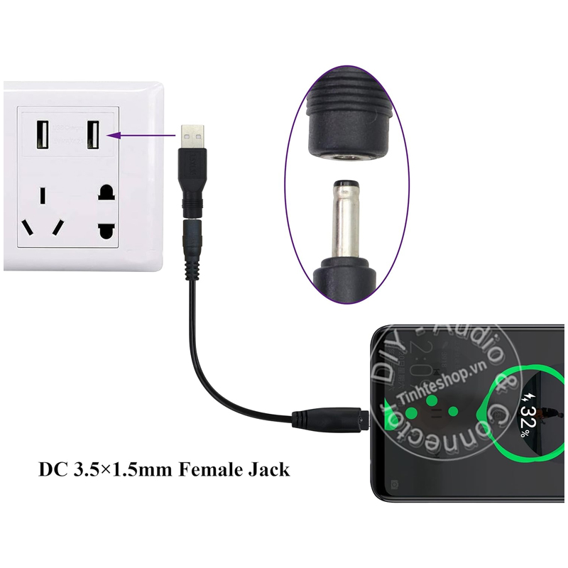DC USB AM to 3.5x1.35mm power adapter
