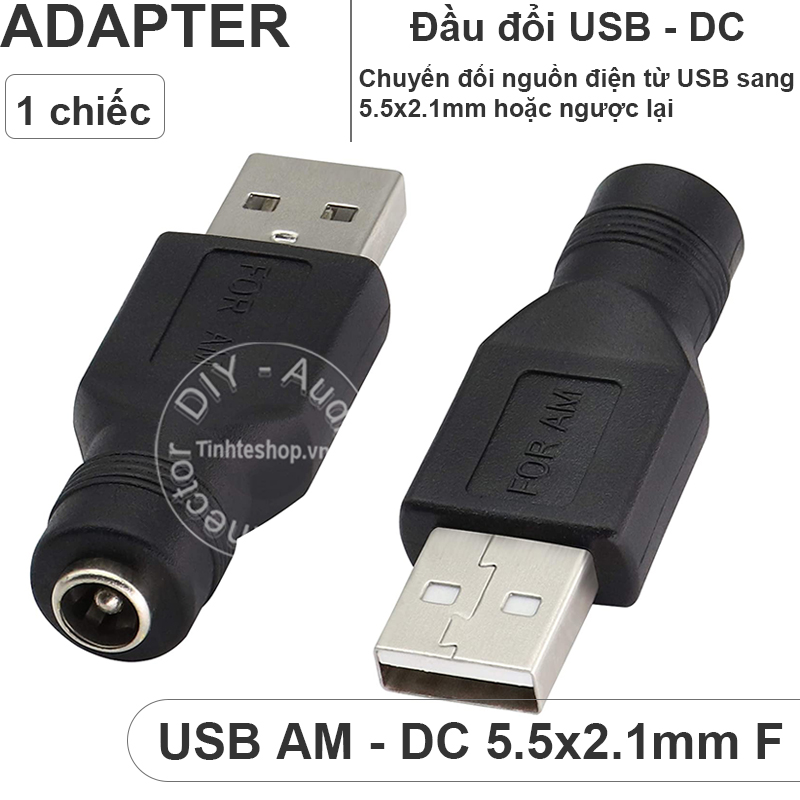 Đầu chuyển nguồn USB sang chân tròn DC 5.5x2.1mm