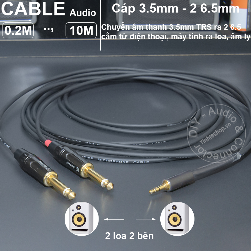 1/8 to 1/4 audio cable divided into 2 guides for monitor speakers