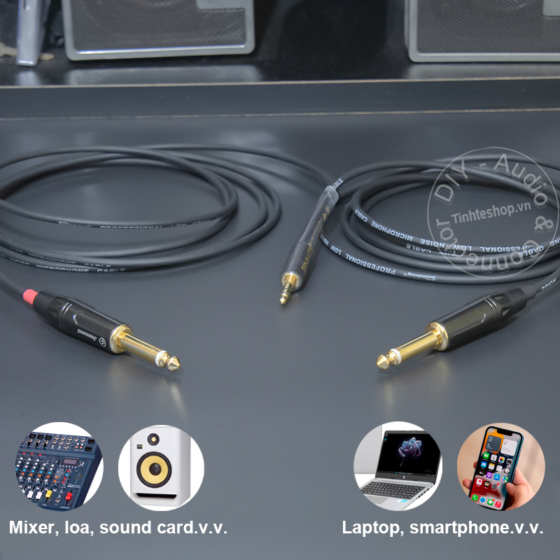 1/8 to 1/4 audio cable divided into 2 guides for monitor speakers