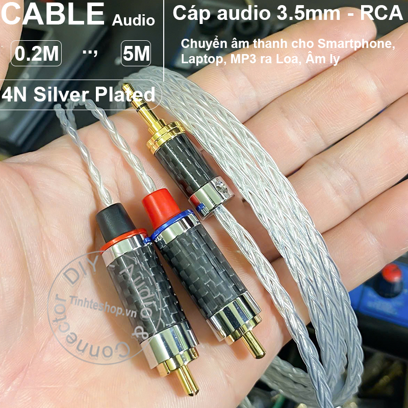 AUX to 2 RCA audio cable with silver-plated copper core