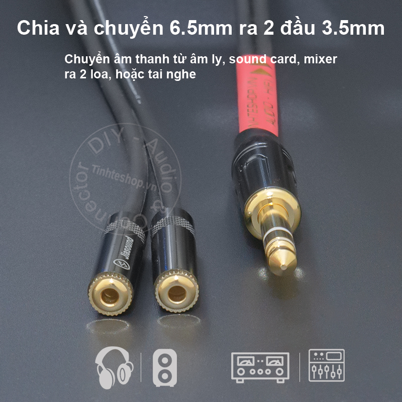 6.5mm stereo audio cable to 2 female 3.5mm ports