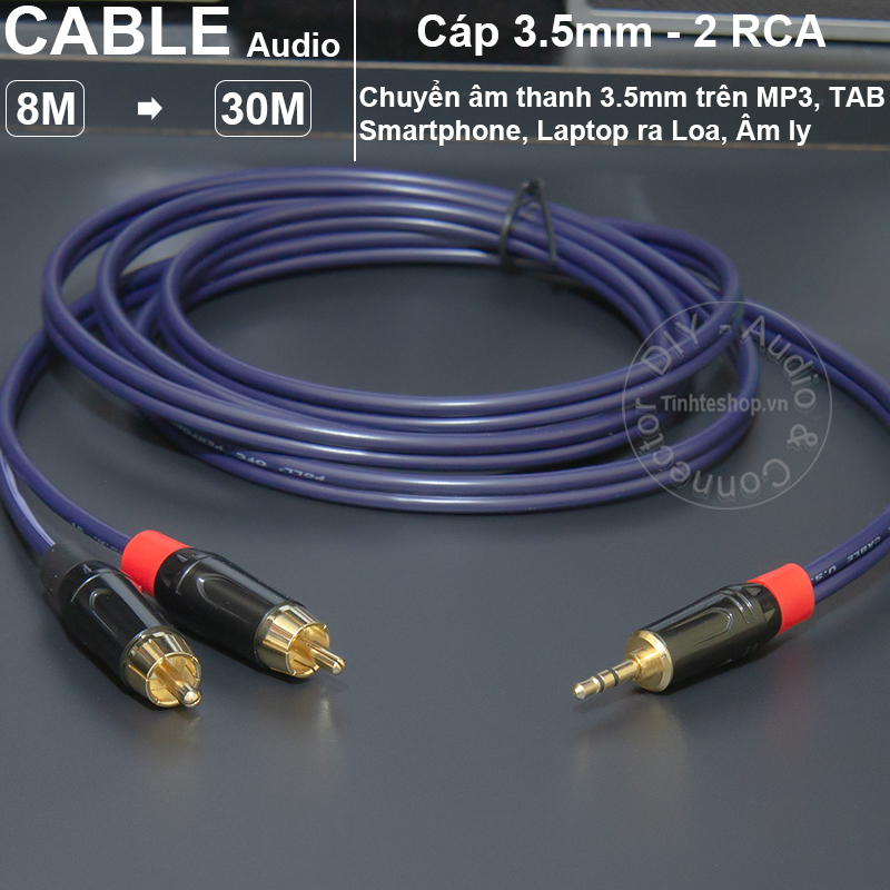 Customizable length 3.5mm AUX to 2 RCA audio cable