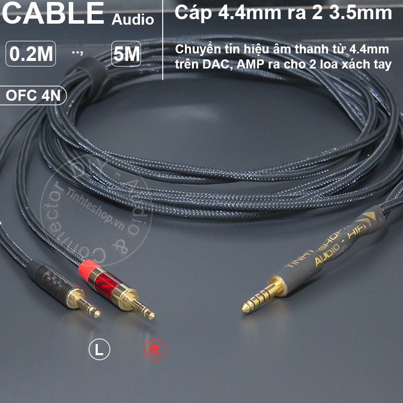 4.4mm to 2 3.5mm mono R-L audio balanced audio cable for small speakers or headphones