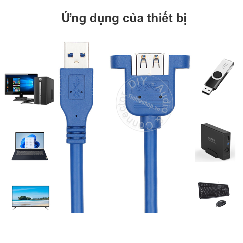 USB 3.0 male to female cable with screw fixing position on control panel