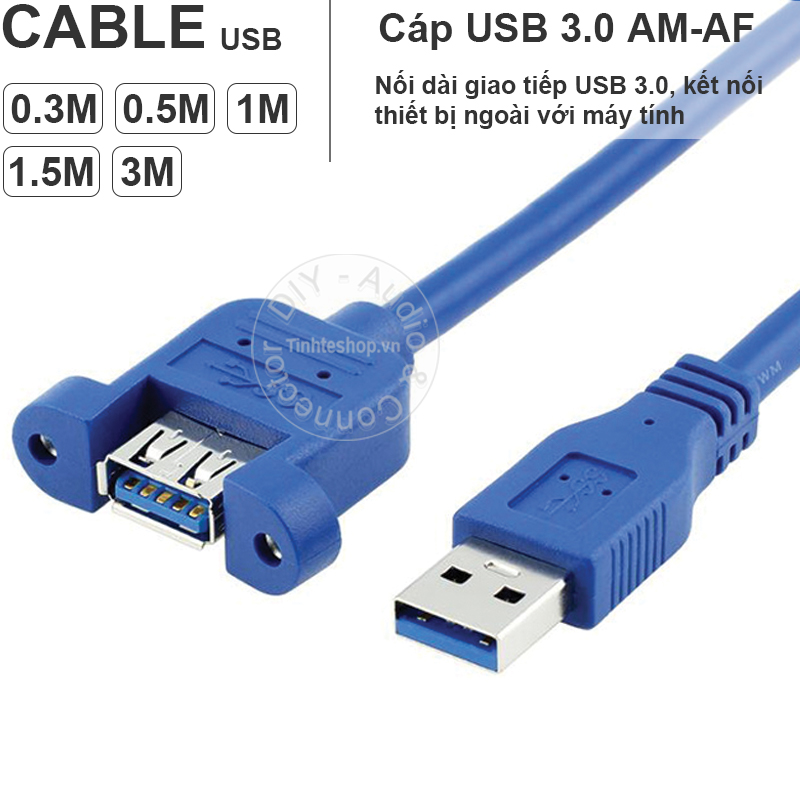 USB 3.0 male to female cable with screw fixing position on control panel