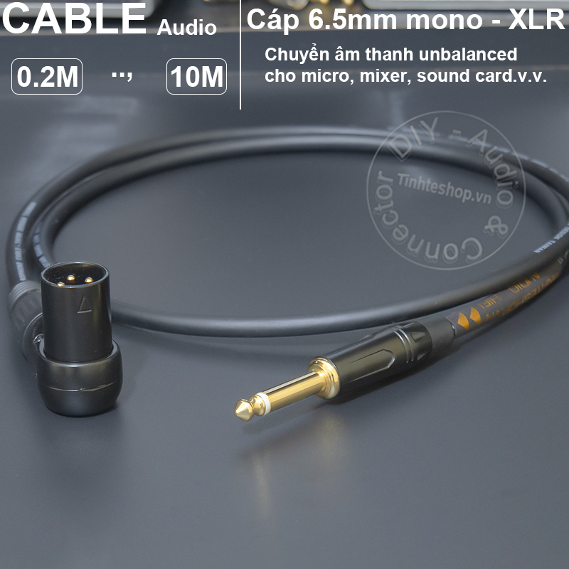 XLR male unbalanced audio cable 90 degrees to 1/4 square