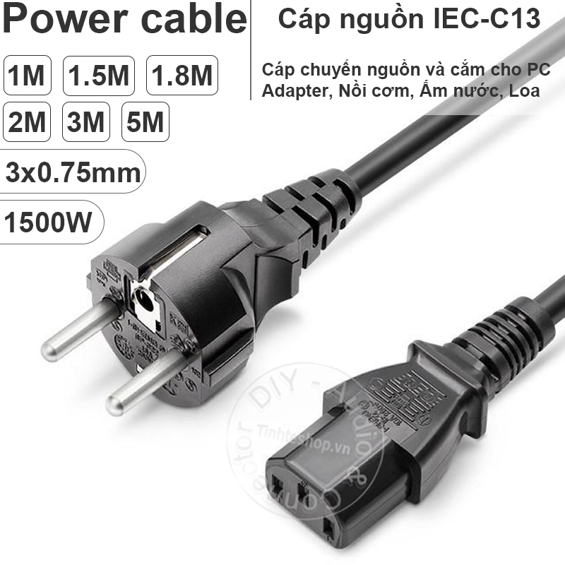 Dây nguồn cho Máy tính Nồi cơm Ấm nước Loa kéo CEE-C13 3x0.75mm EU plug 1.5 mét