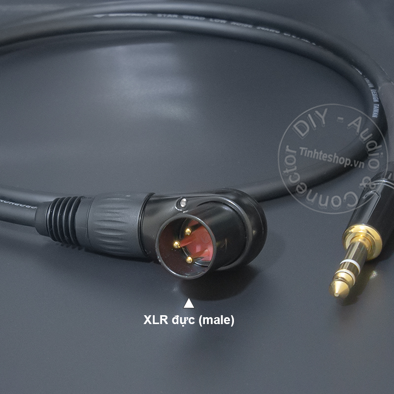 XLR male unbalanced audio cable 90 degrees to 1/4 square