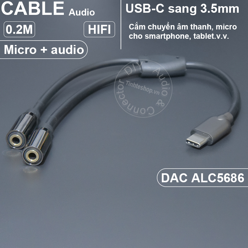 USB C sang 3.5 1 bên micro 1 bên audio 20Cm
