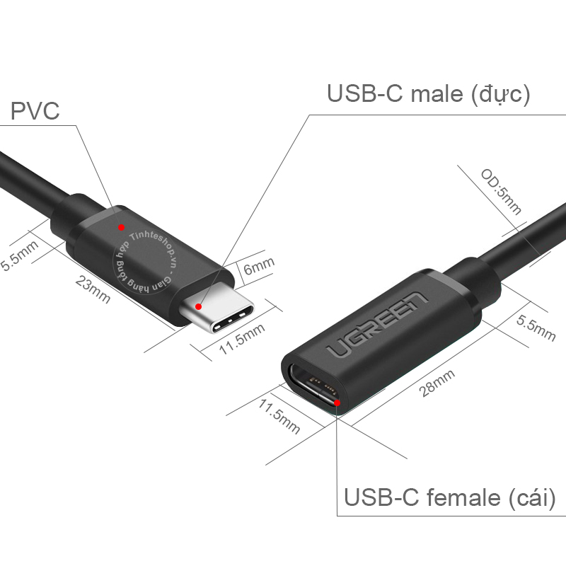 Cáp USB type C nối dài gen 1 5Gbps hỗ trợ 4K60Hz