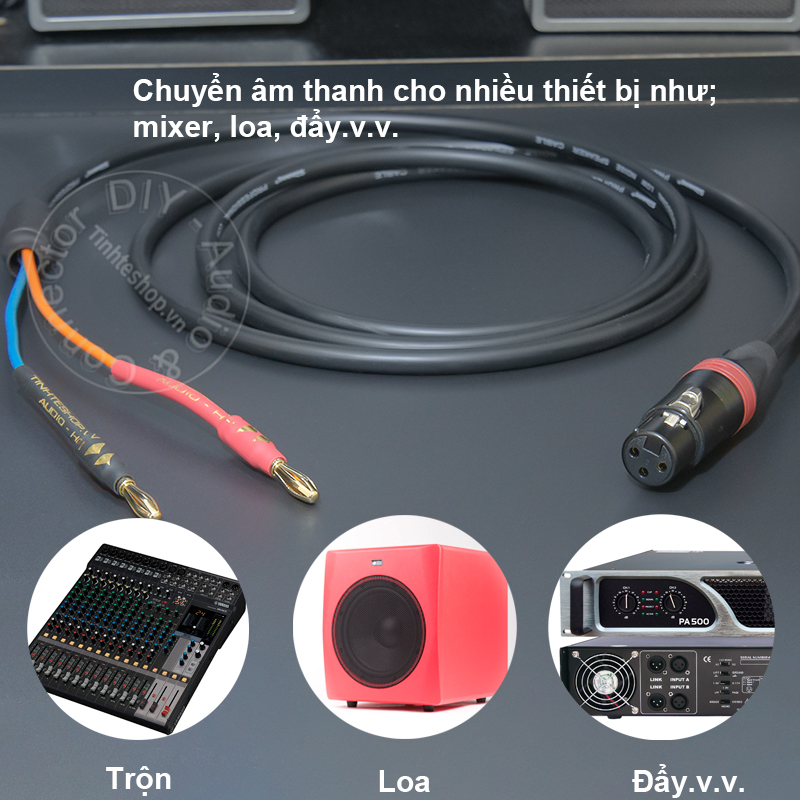 anh cho Đẩy Mixer Loa Âm ly - Audio cable from female XLR to banana cable made by hand