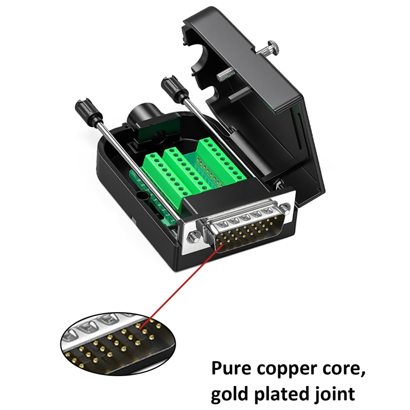 DB26 Male Solder Free Connector, RS232 D-SUB DB26 3Row 26Pin Serial Male Terminal Adapter, Pure Copper Core Gold-Plated Connector