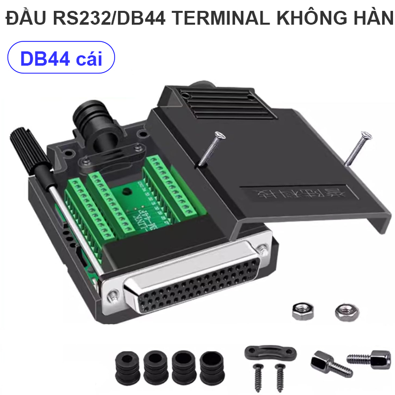 Female RS232 D-SUB Serial to 44-pin Port Terminal Adapter Breakout Board with Case Long Bolts Tail Pipe