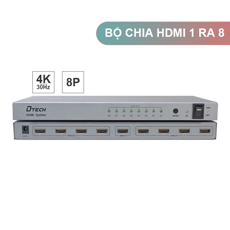 Bộ HDMI splitter 1x8 chính hãng DTECH DT7148
