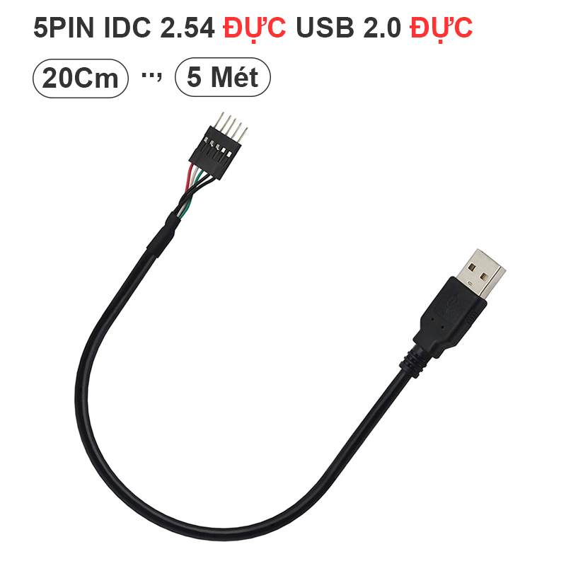Dây chuyển USB A đực sang IDC 2.54 5p đực
