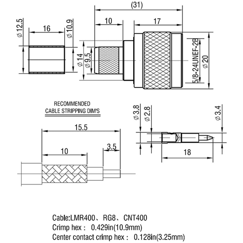 Jack anten N bóp cho cáp LMR400