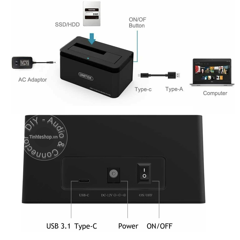 docking sata cổng usb-c gen 2 10gb unitek y3605