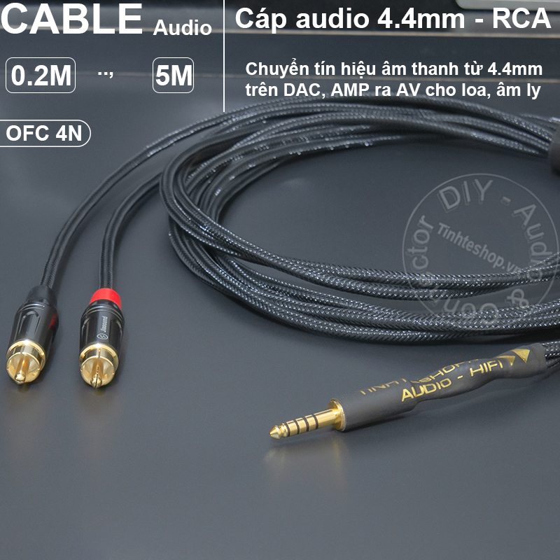 4.4mm to 2 RCA balanced audio cable suitable for monitor speakers in 2 different positions