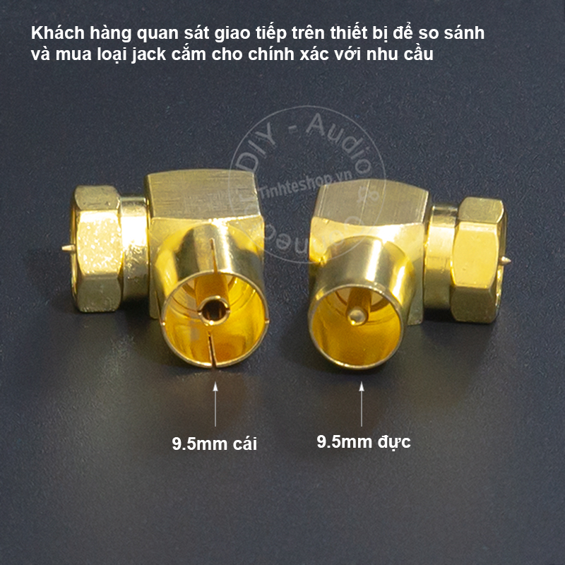 Đầu đổi F5 đực sang TV 9.5mm đực bẻ góc