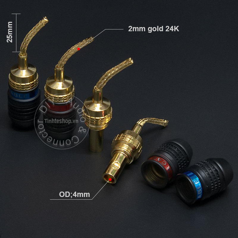 Jack mỏ chim mềm cắm cho Loa Âm ly 2mm mạ vàng 24K