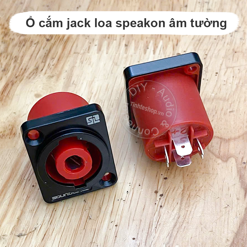 Speakon audio jacks for speakers, designed for fixed mounting on speaker enclosures or cabinets - recessed into walls.